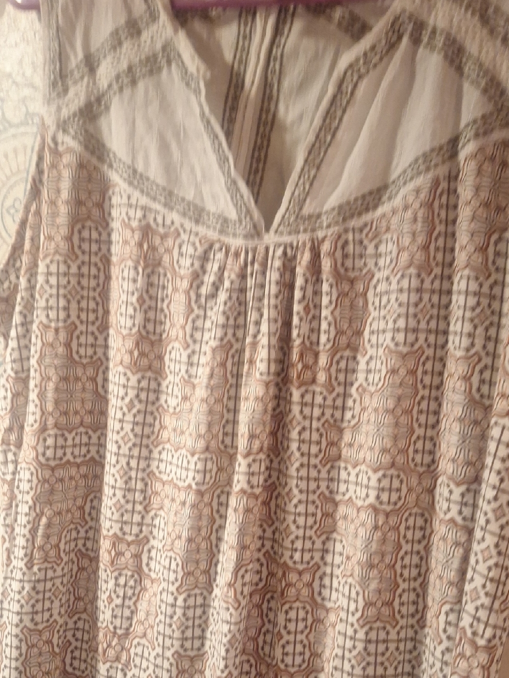 Cynthia Rowley Cream Blouse with Brown Geometric Trim